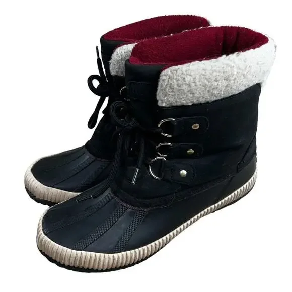 Tommy Hilfiger Black Twebonie Duck Boots Women’s Sz 7M Leather Faux Fur Winter - Picture 4 of 9